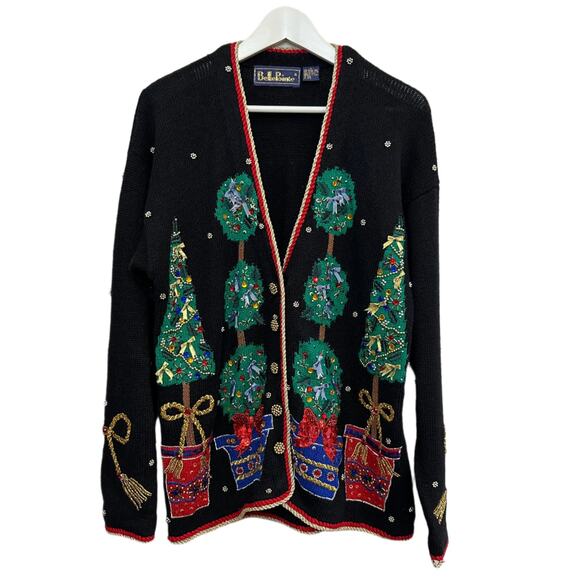 Vintage BellePointe Christmas Cardigan Sweater Beaded Trees...